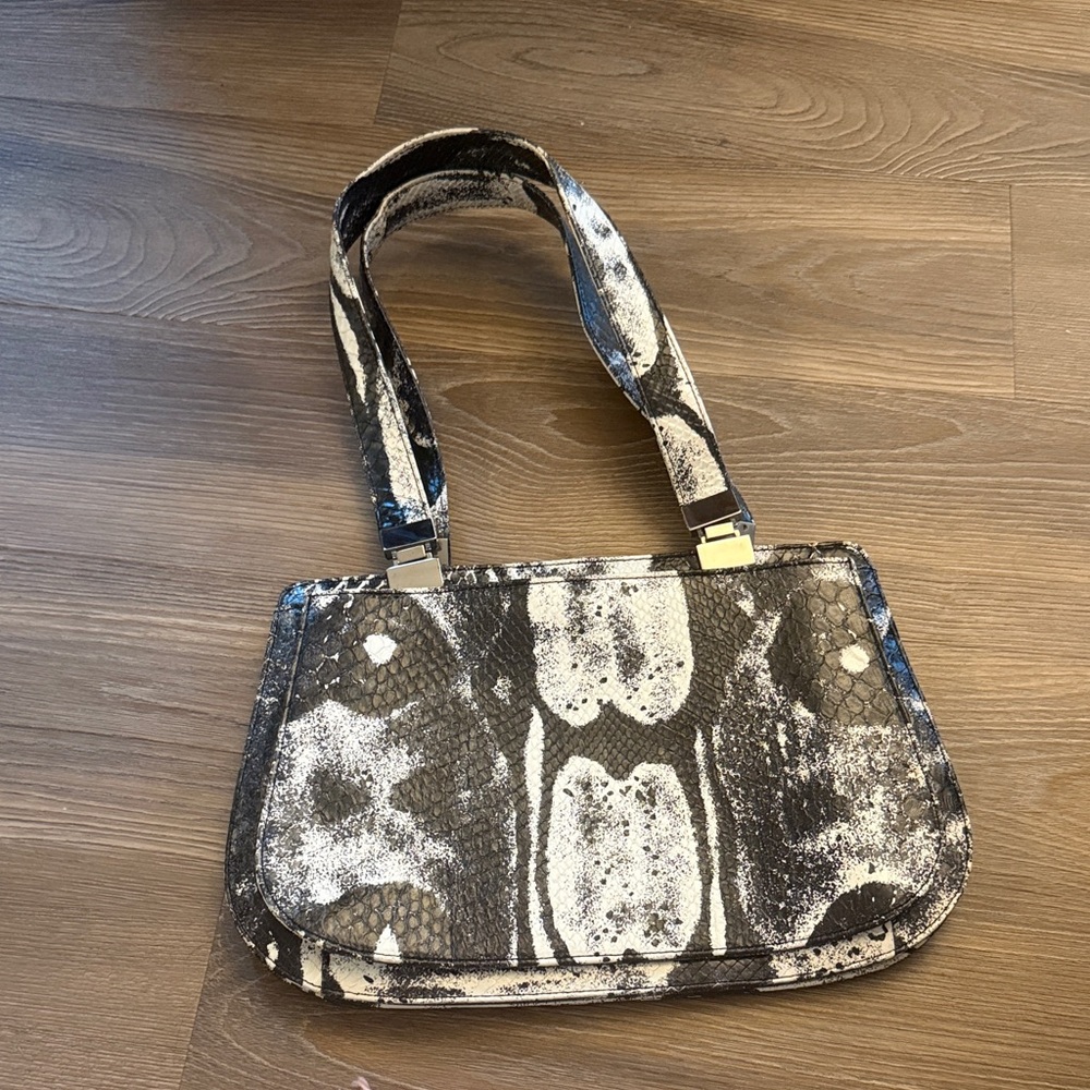 Fendi black and white calf skin embossed patterned shoulder bag